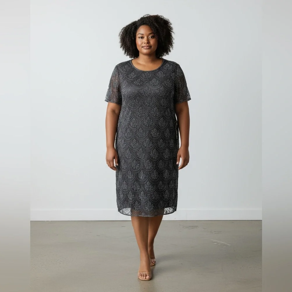 NWT Pisarro Nights Beaded Embellished Short Sleeve Midi Dress 18W,22W - Picture 3 of 12